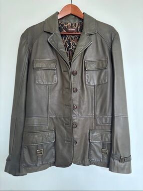 Danier Olive Leather Military-Style Field Jacket